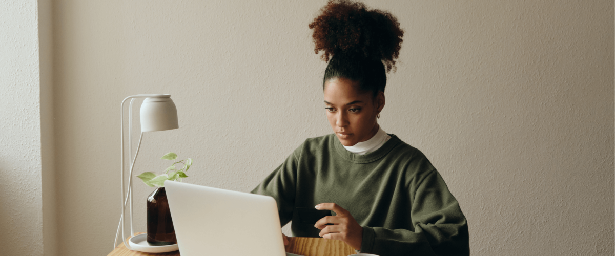 Black woman on the computer.