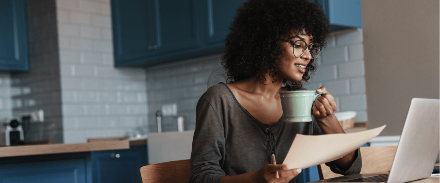 Woman working on her laptop.
