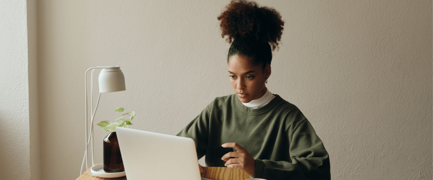 Black woman on the computer.